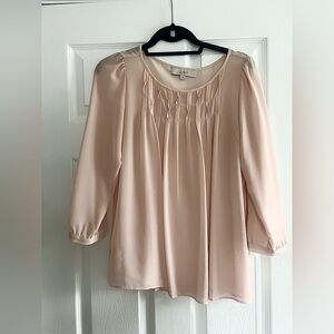 LOFT Blush Pink Pleated Detail Blouse - 3/4 cinched button sleeve